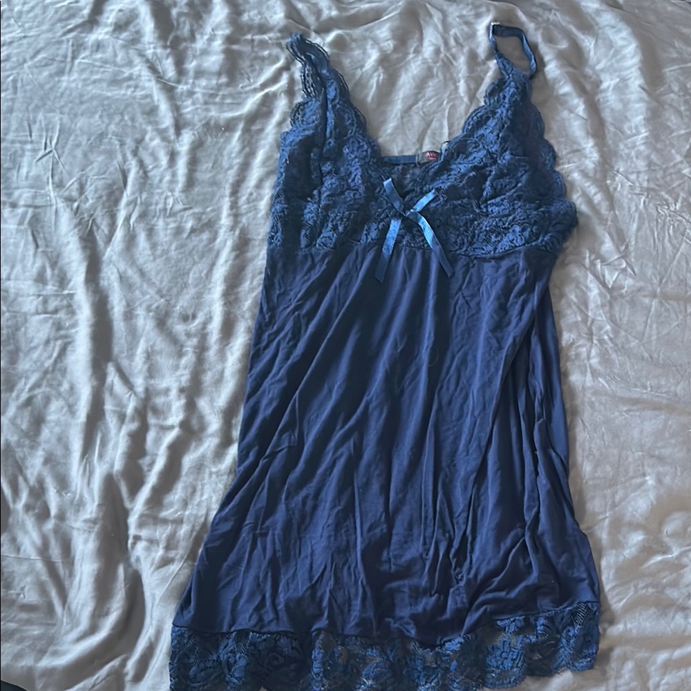 Navy blue chemise with lace details